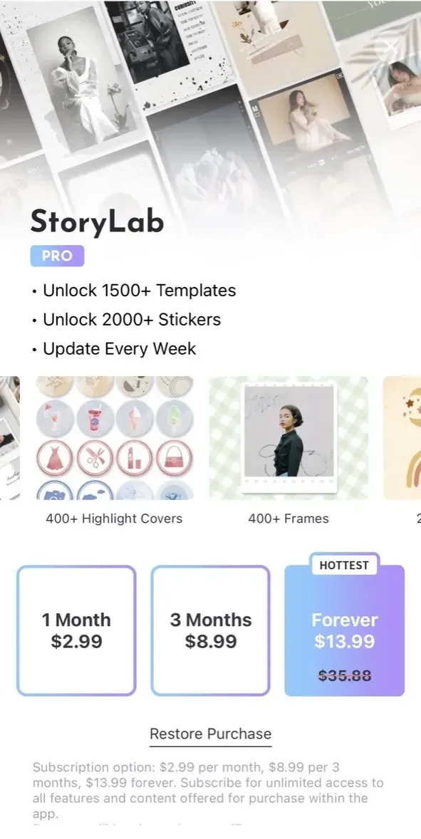 StoryLab paywall screen