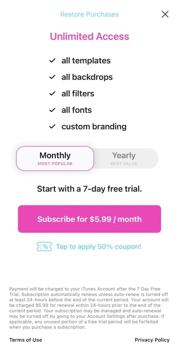 Storyluxe paywall screen