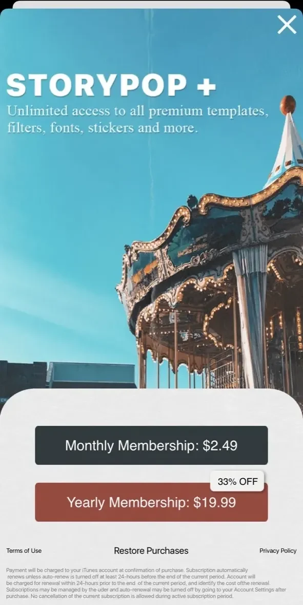 StoryPop paywall screen