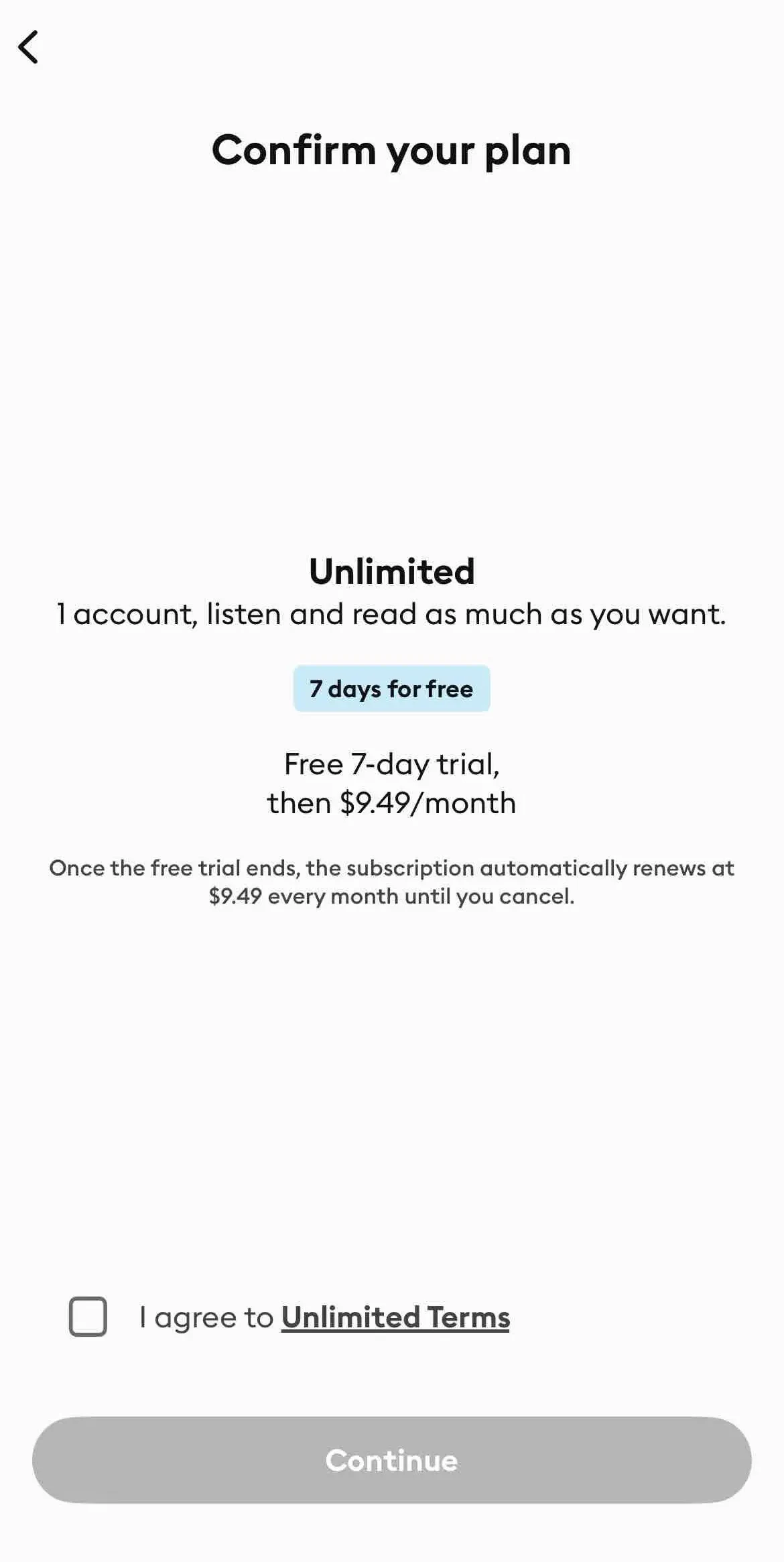 Storytel paywall screen