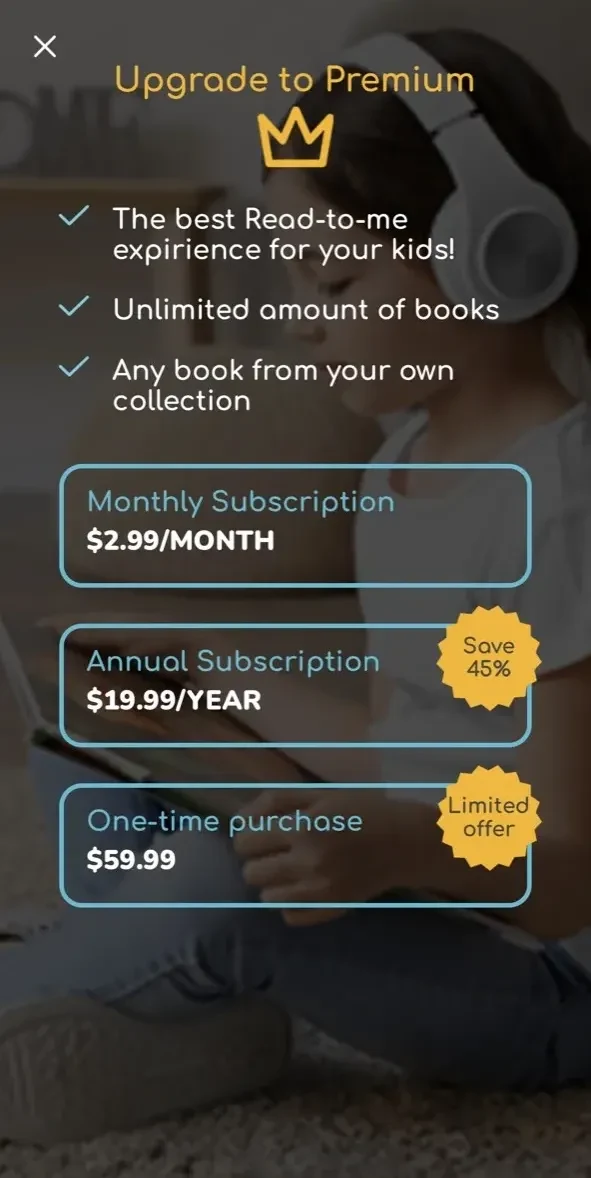 Storyteller Kids Book Reader paywall screen