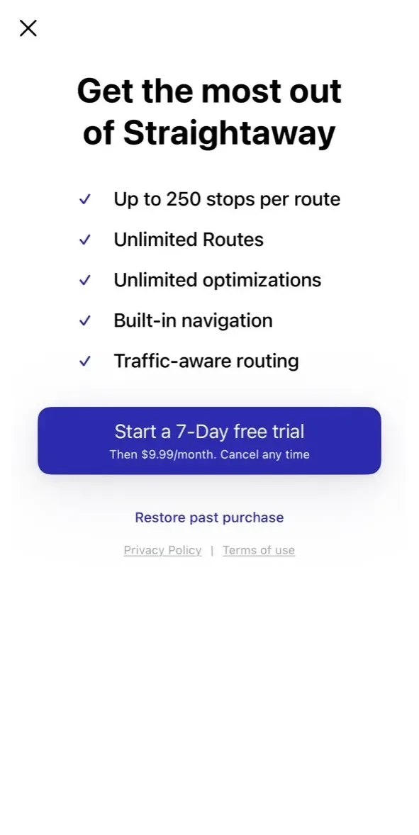 Straightaway Powered paywall screen
