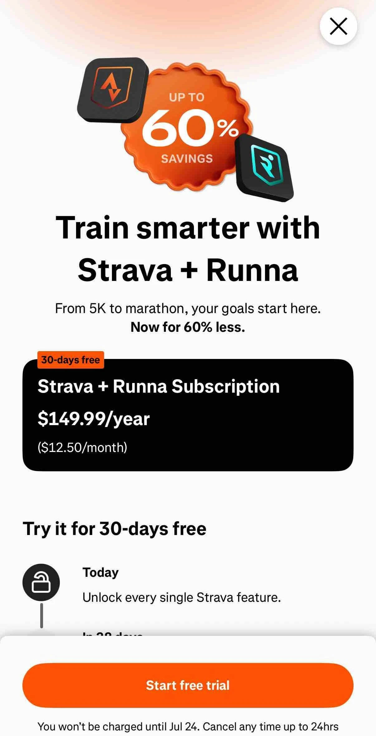 Strava paywall screen
