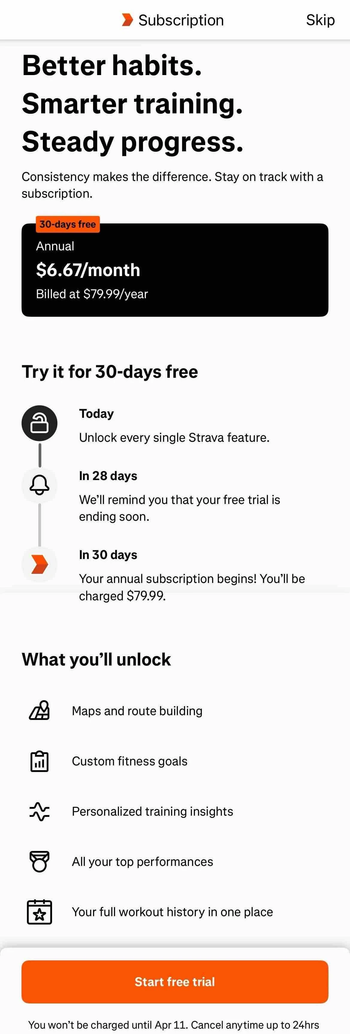 Strava paywall screen