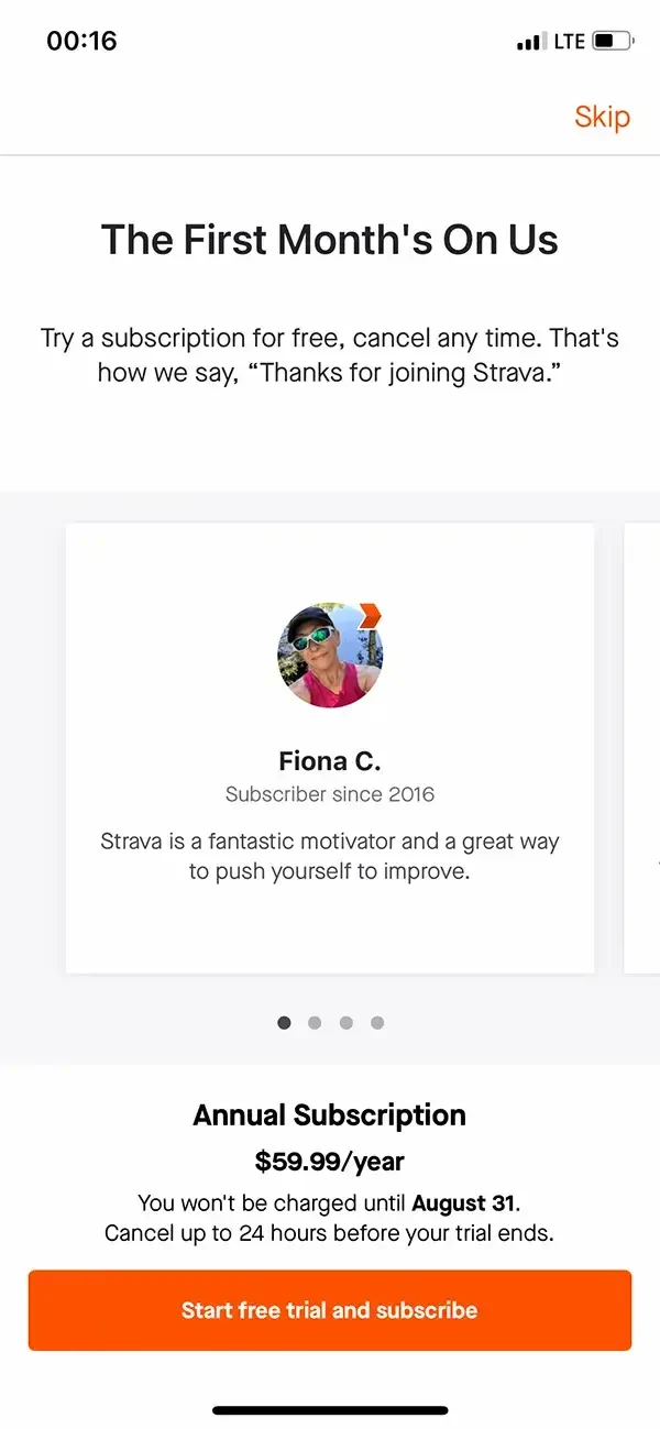 Strava paywall screen