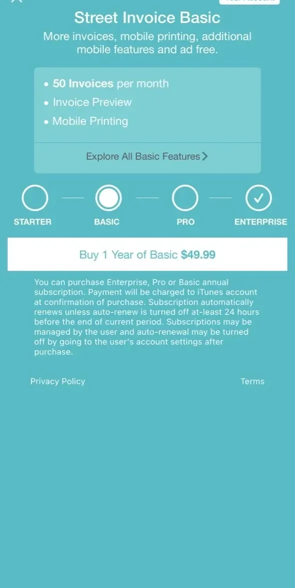 Street Invoice paywall screen