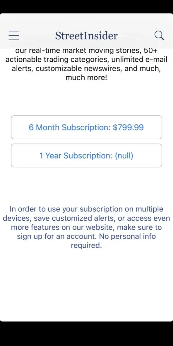 StreetInsider paywall screen