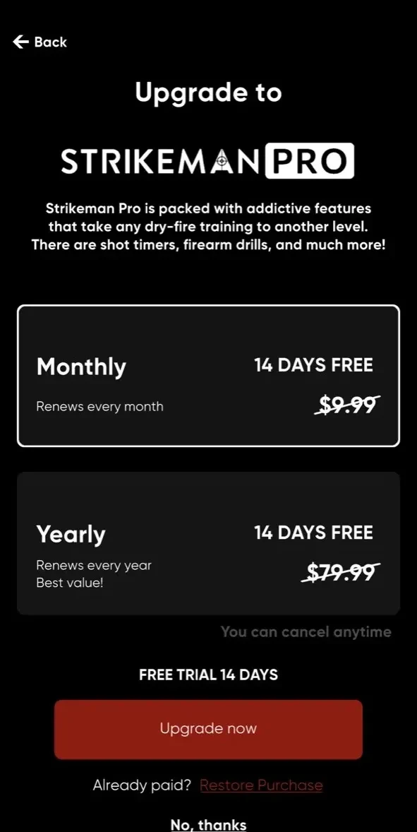 Strikeman paywall screen