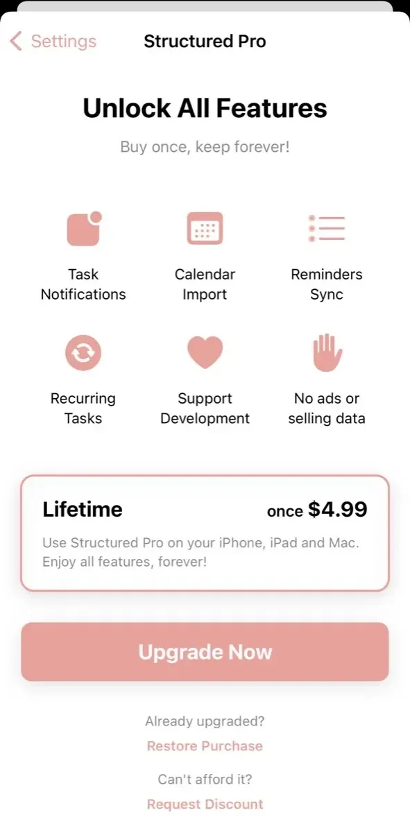 Structured paywall screen