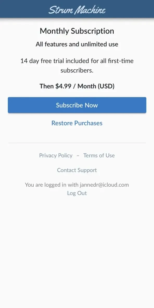 Strum Machine paywall screen