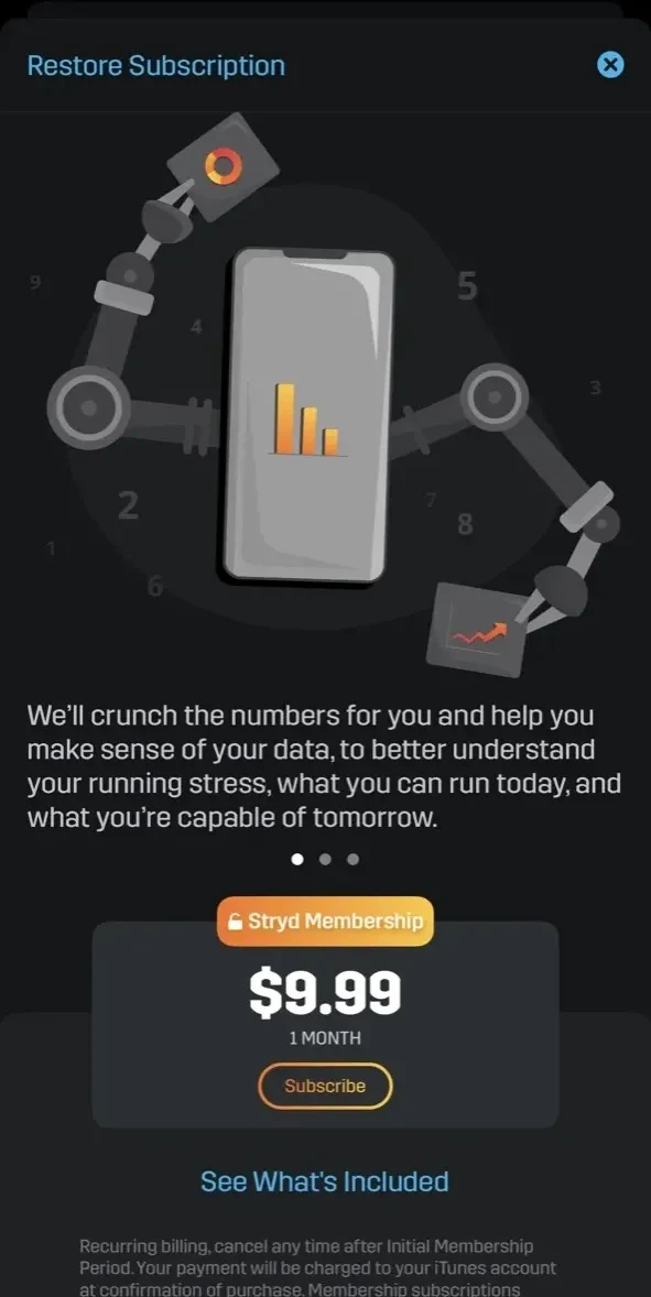 Stryd paywall screen