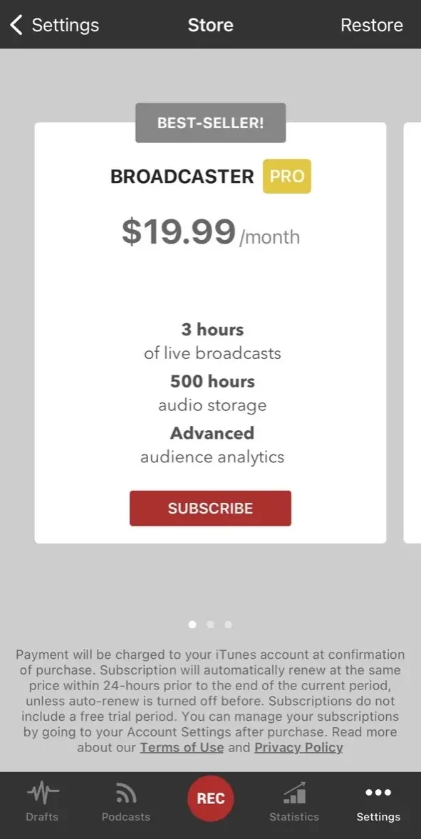 Studio paywall screen