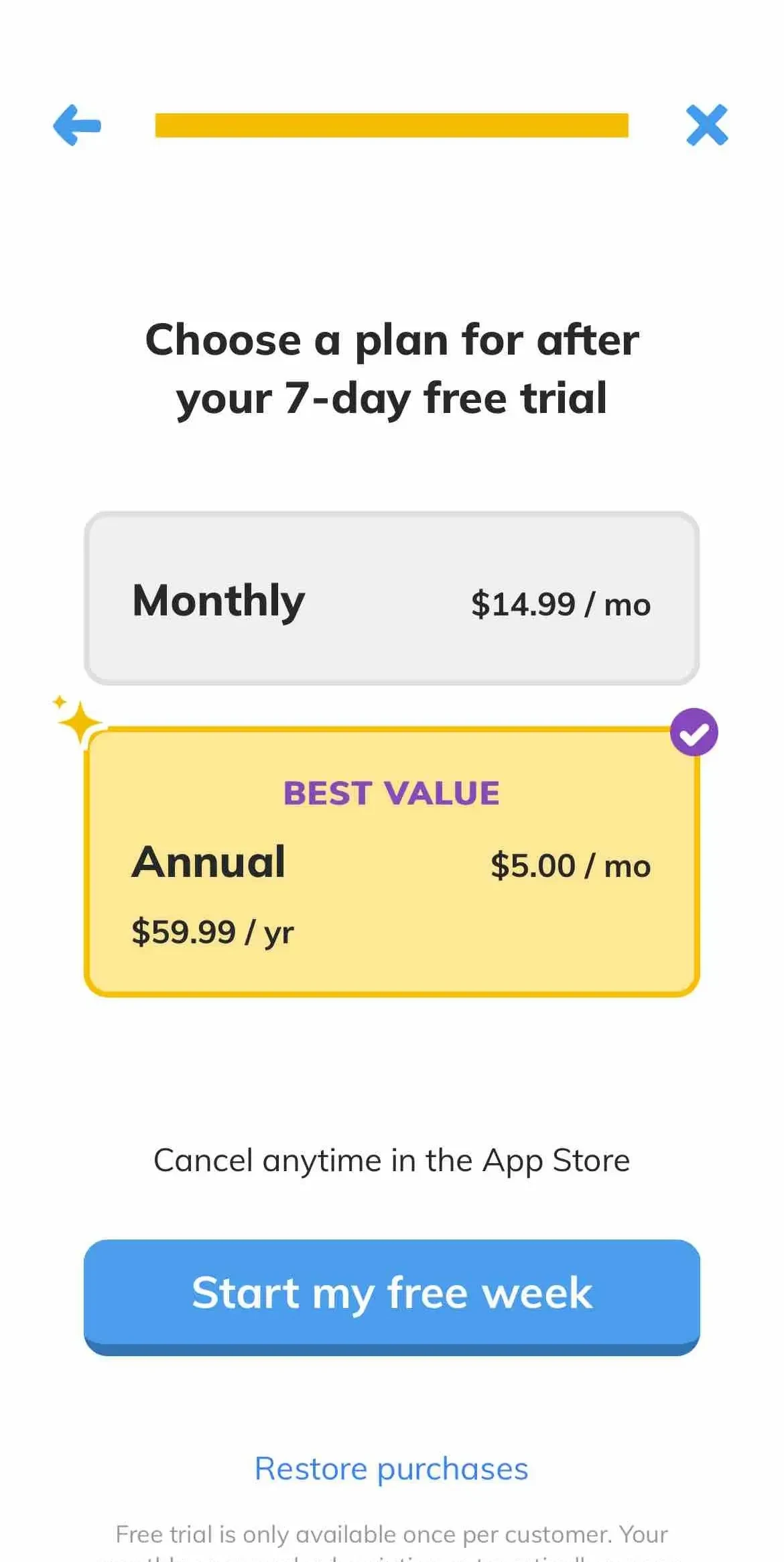 Learn English paywall screen