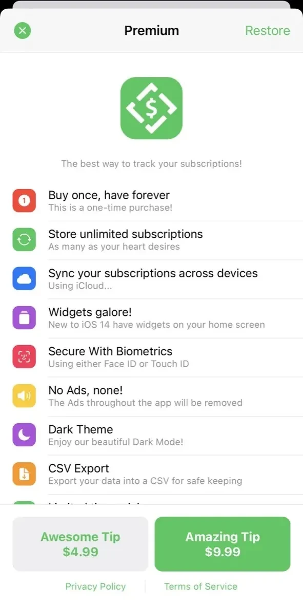 Subscription Manager paywall screen