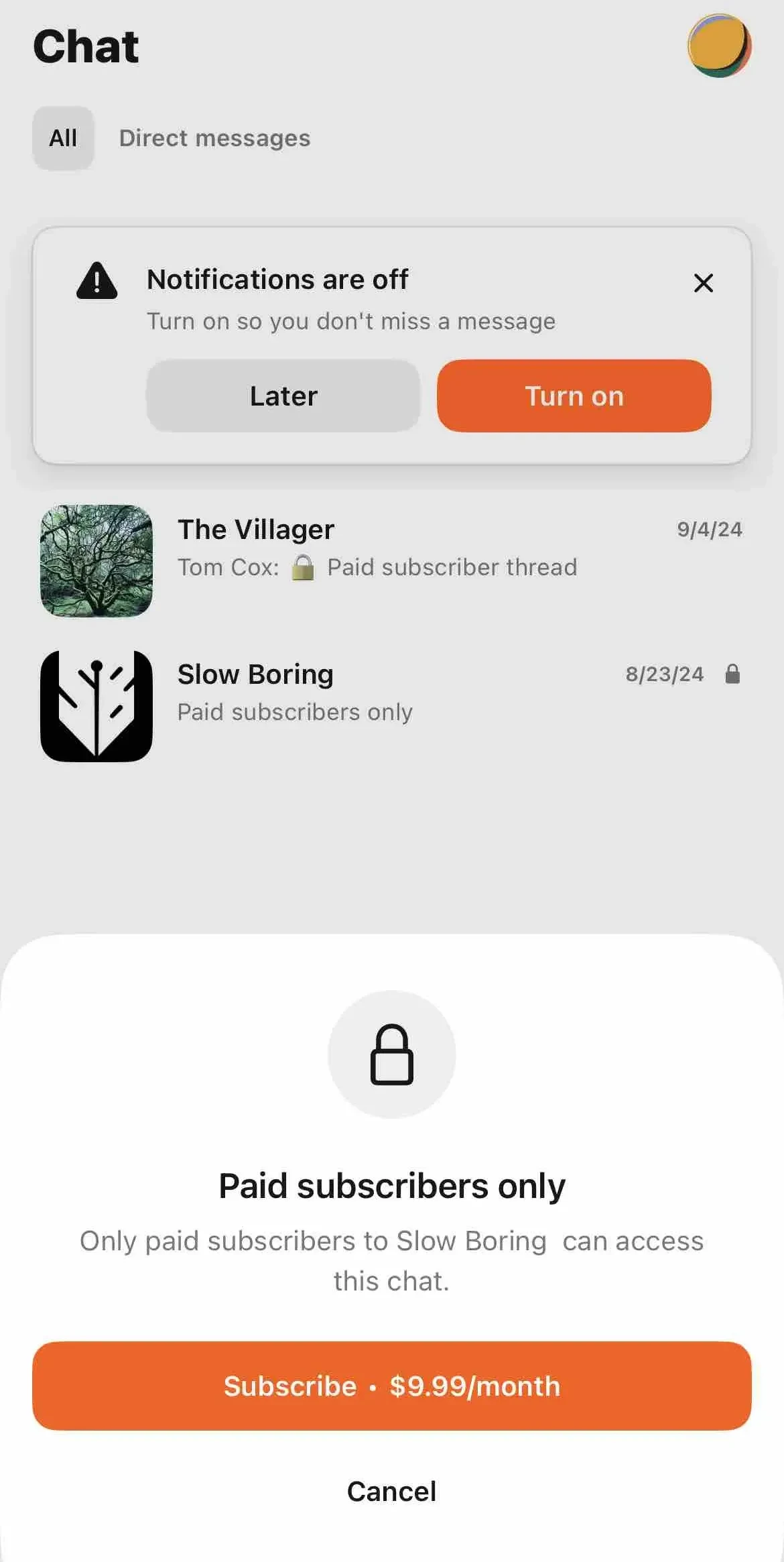 Substack paywall screen