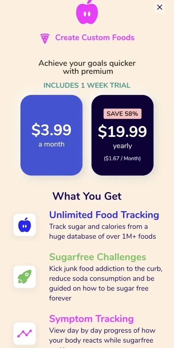 Sugarfree Quit Sugar Addiction paywall screen