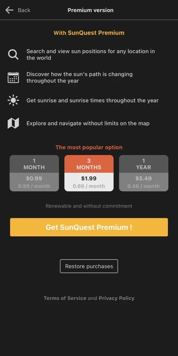 Sun Tracker paywall screen