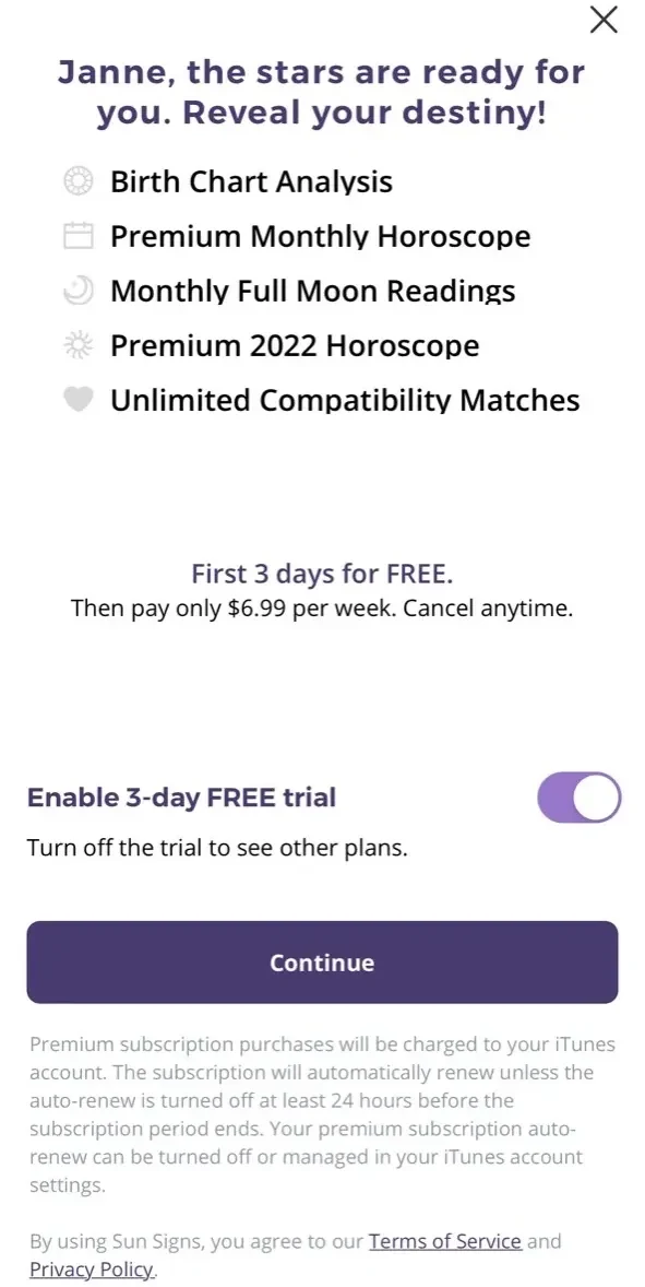 Astrology Plus paywall screen