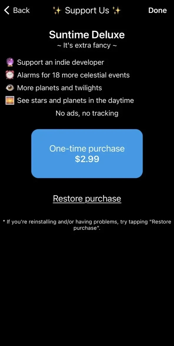 Suntime paywall screen
