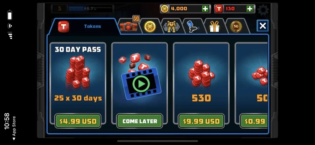 Super Mechs paywall screen
