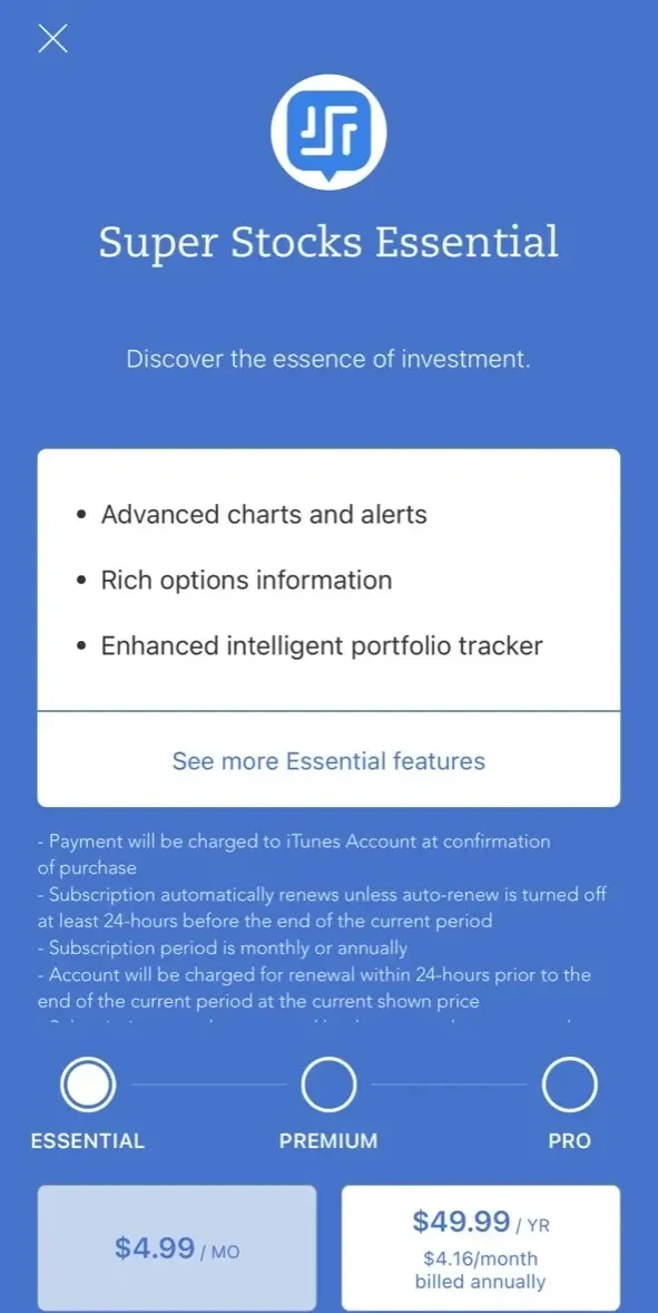 Super Stocks with Options paywall screen