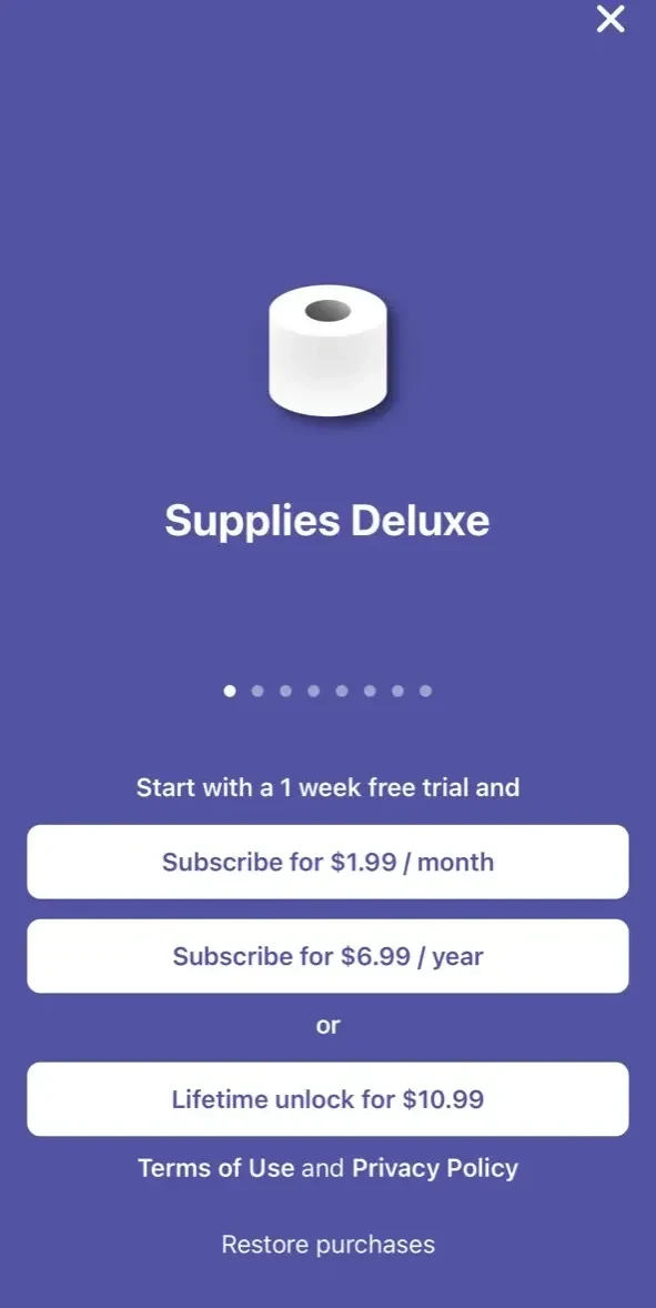 Supplies paywall screen