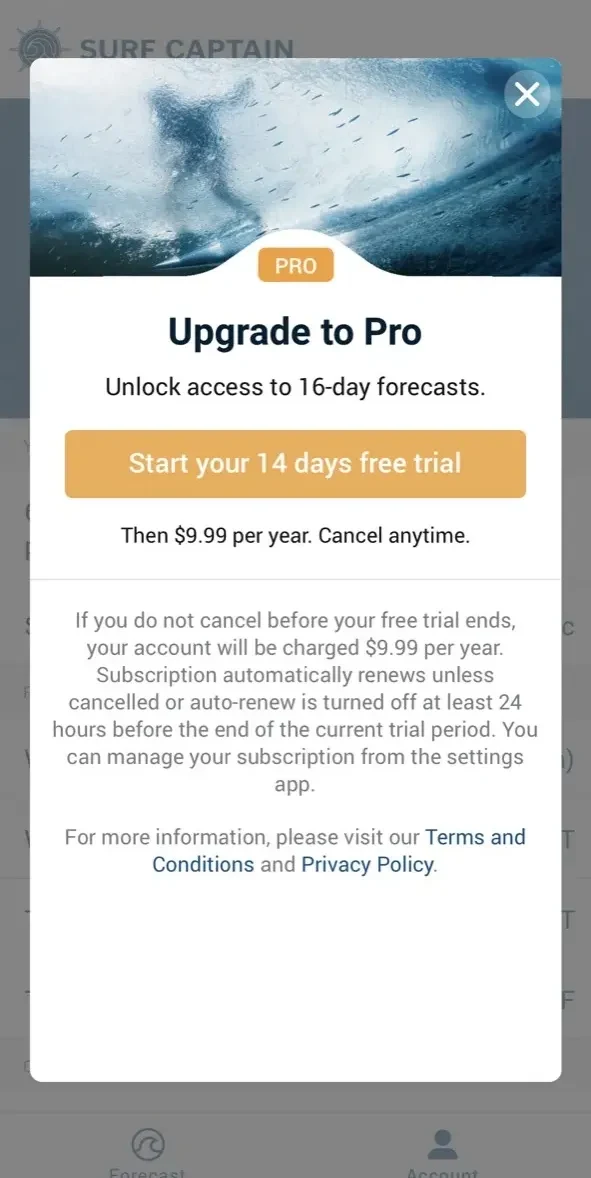 Surf Captain paywall screen