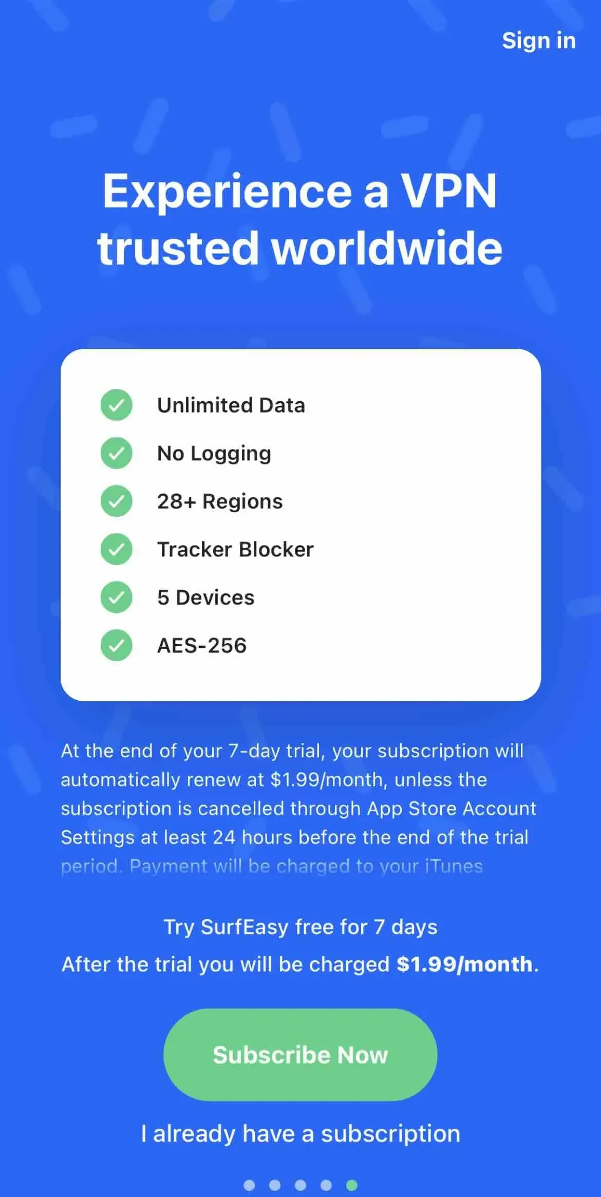 SurfEasy VPN paywall screen