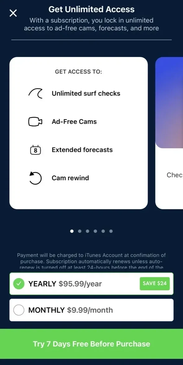 Surfline paywall screen