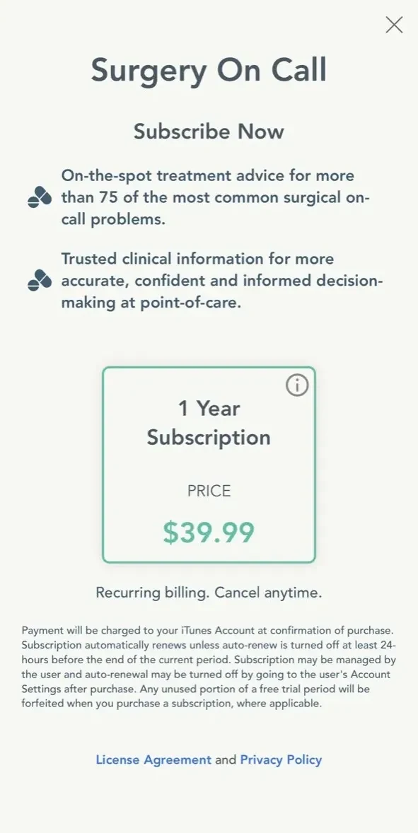 Surgery On Call paywall screen