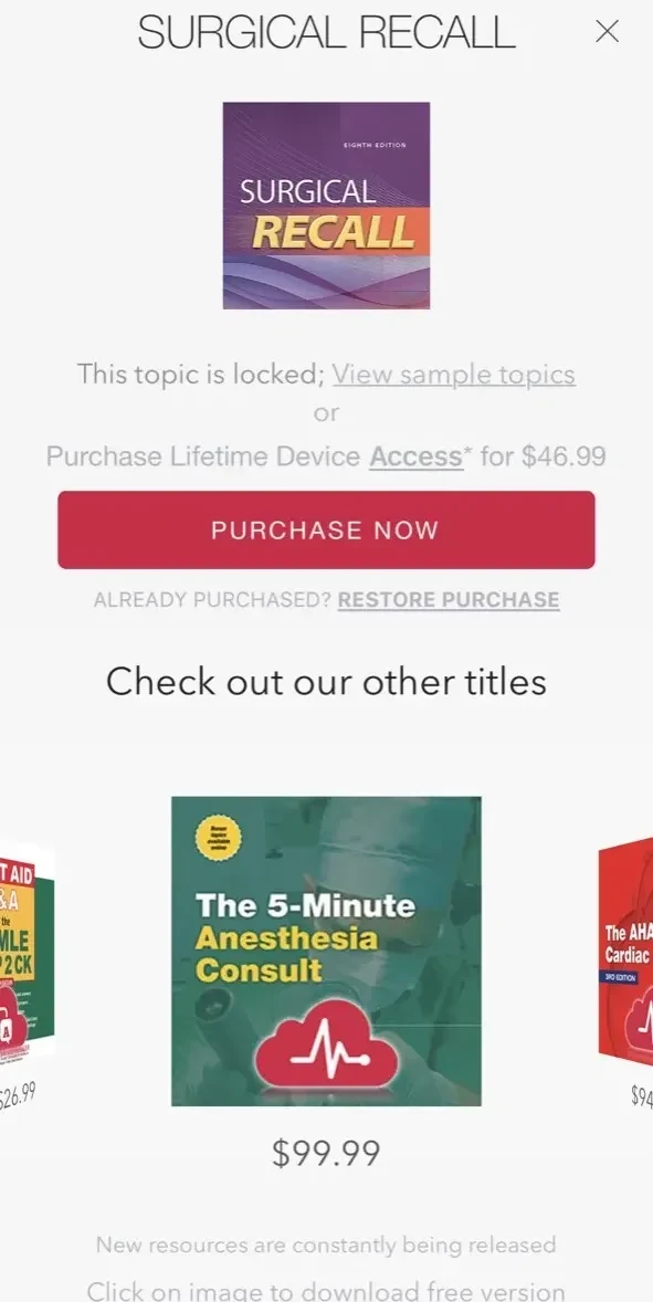 Surgical Recall paywall screen