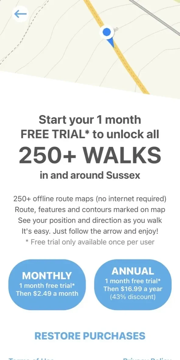 Sussex Walks paywall screen