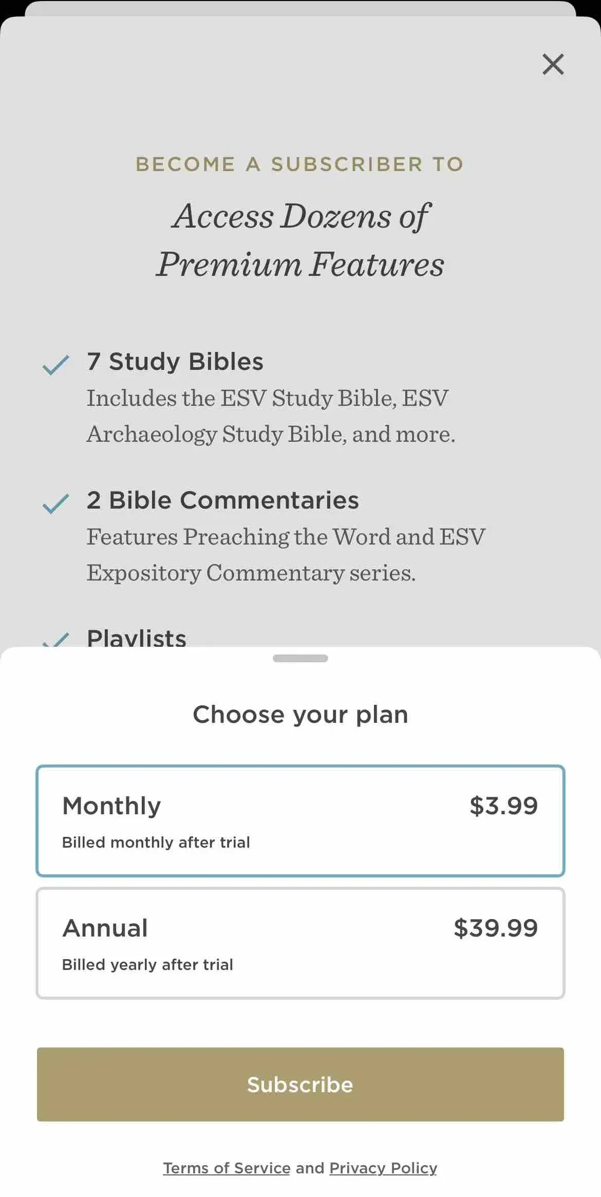 ESV Bible paywall screen