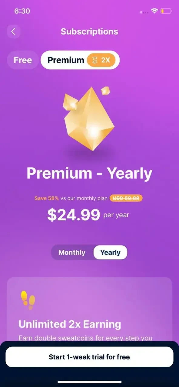 Sweatcoin Walking Step Counter paywall screen