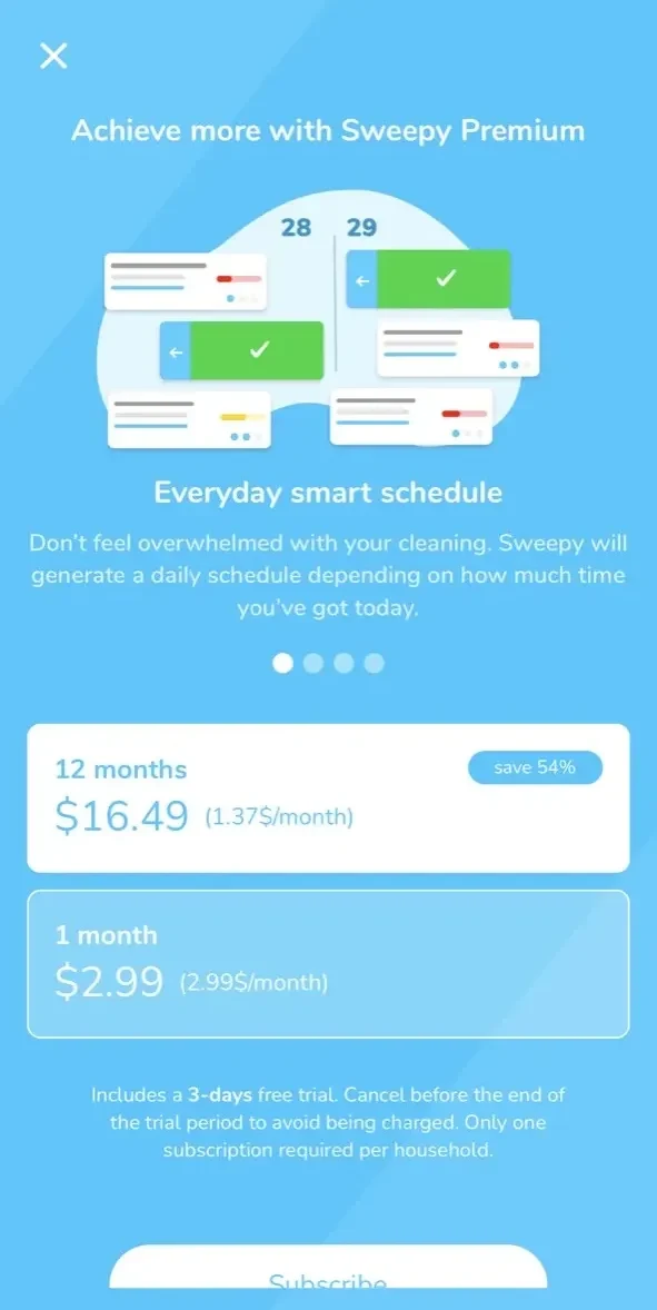 Sweepy paywall screen