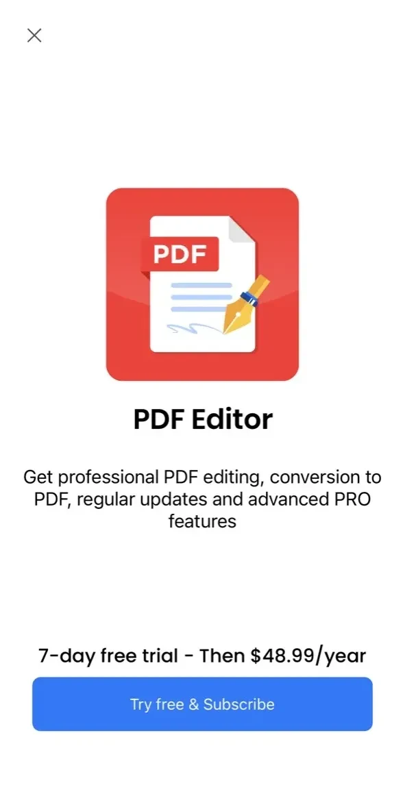 Swift PDF Editor paywall screen