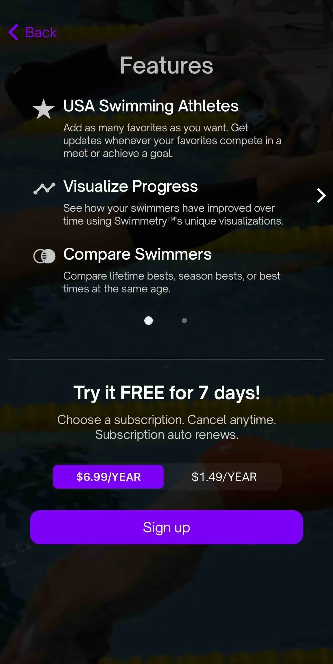 Swimmetry paywall screen