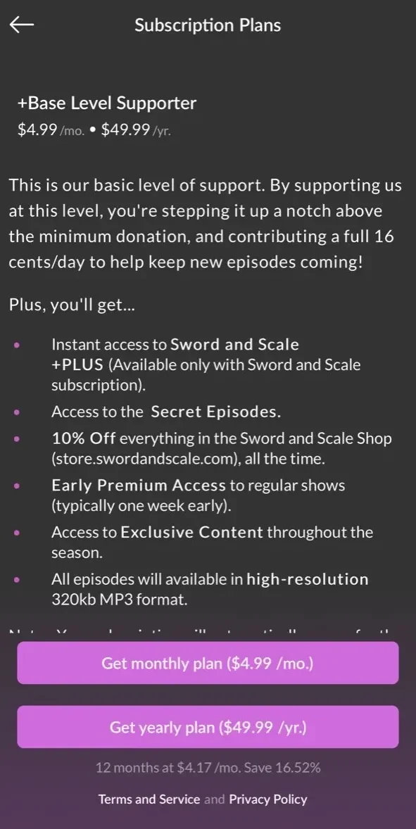 Sword And Scale paywall screen