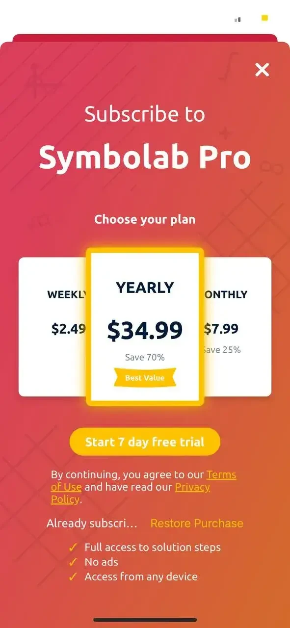 Symbolab paywall screen