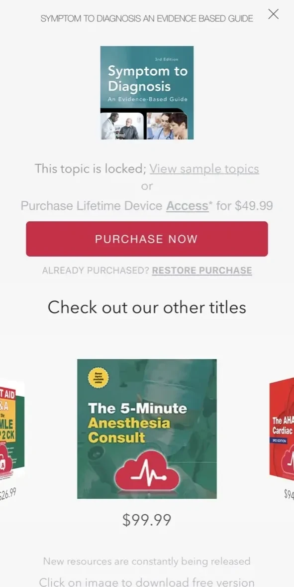Symptom to Diagnosis EB Guide paywall screen