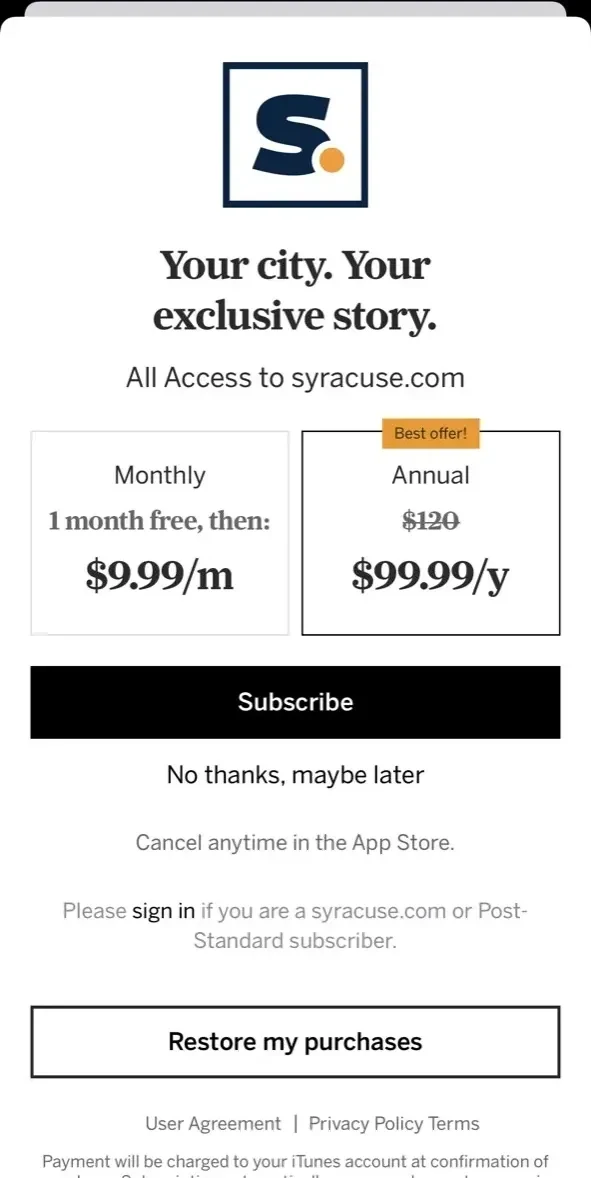 syracuse paywall screen