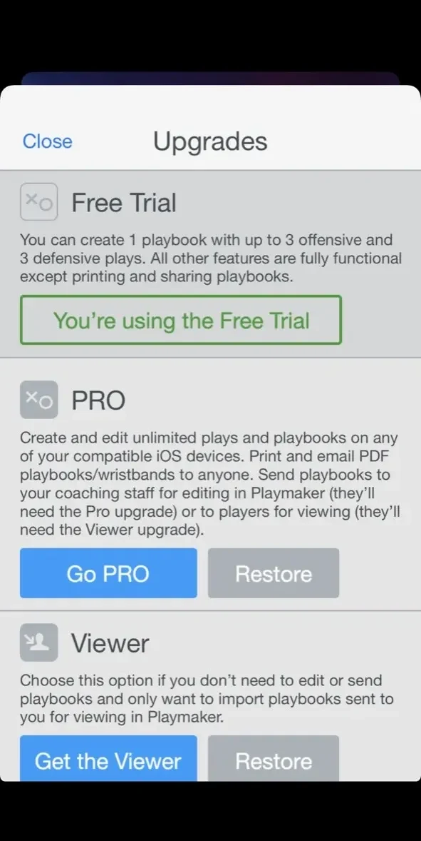 Tackle Football Playmaker paywall screen