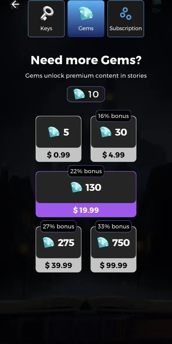 Tales paywall screen