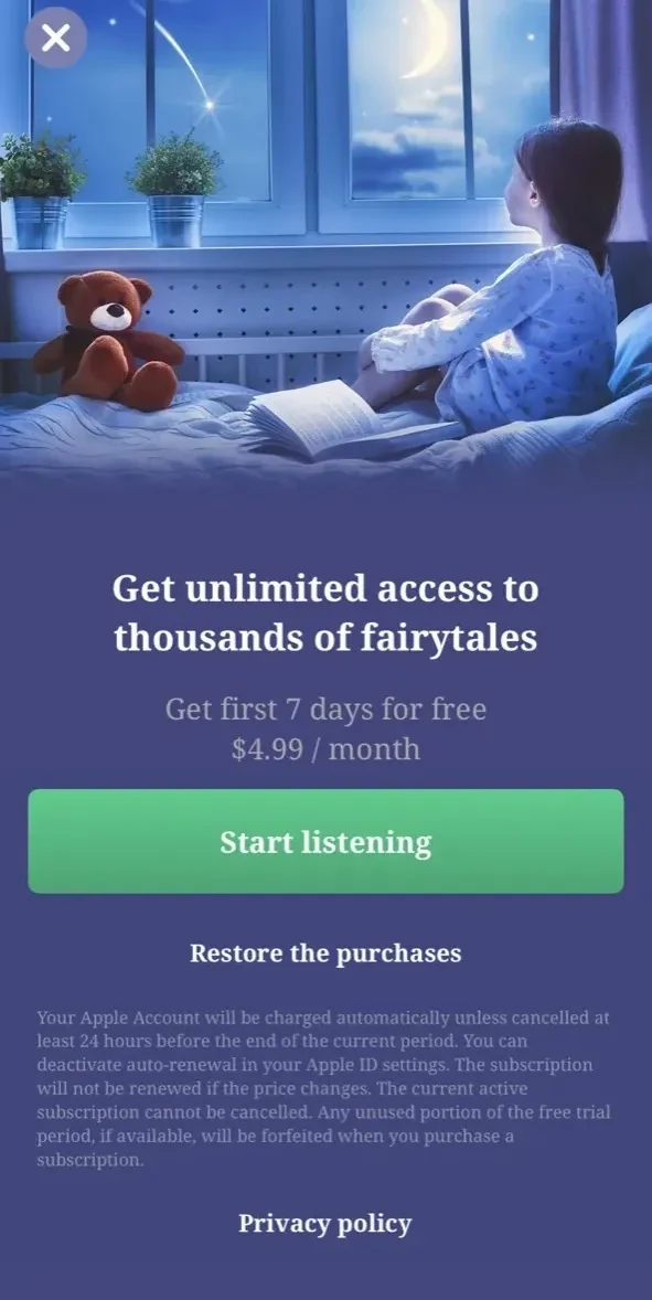 Fairy Tales paywall screen
