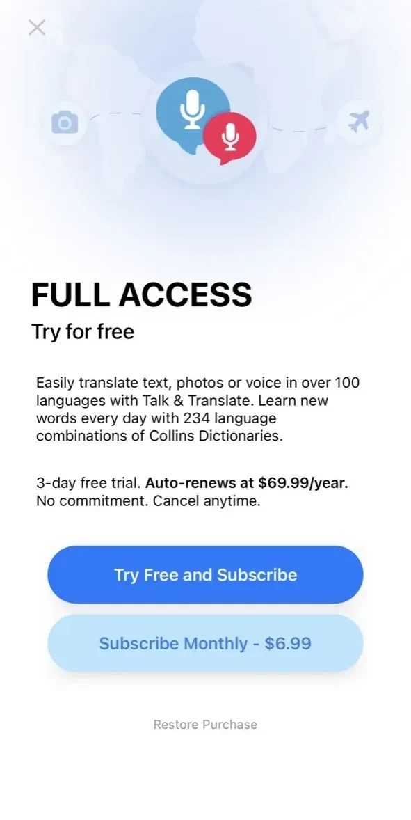 Talk paywall screen