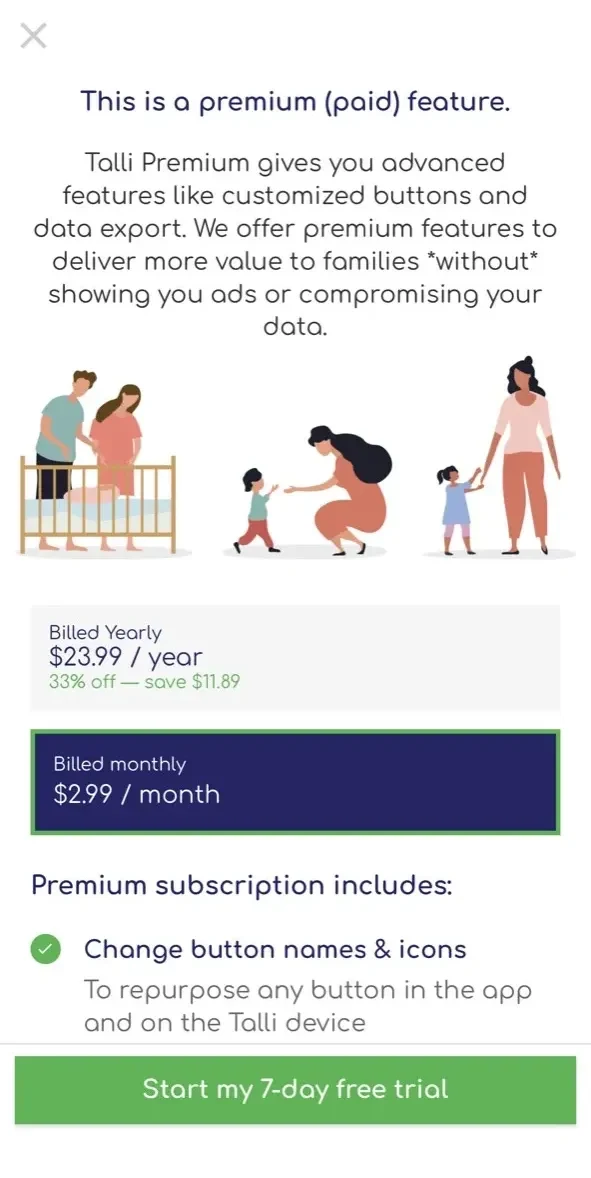 Talli Baby Tracker Newborn Log paywall screen