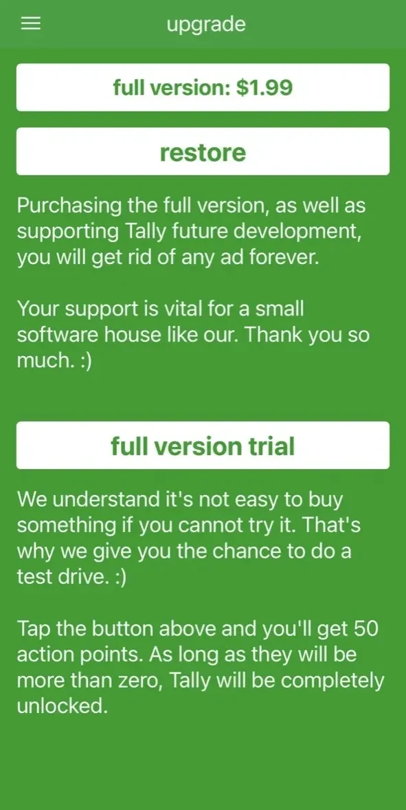 Tally paywall screen