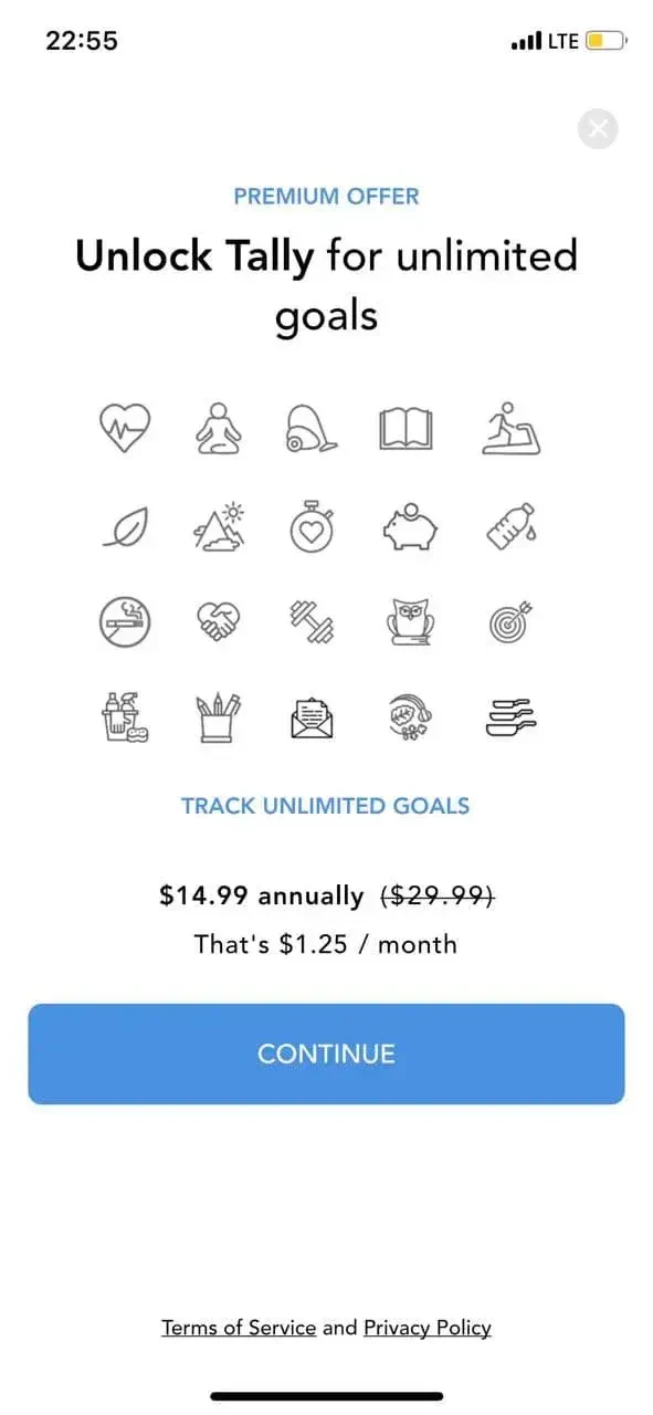Tally paywall screen
