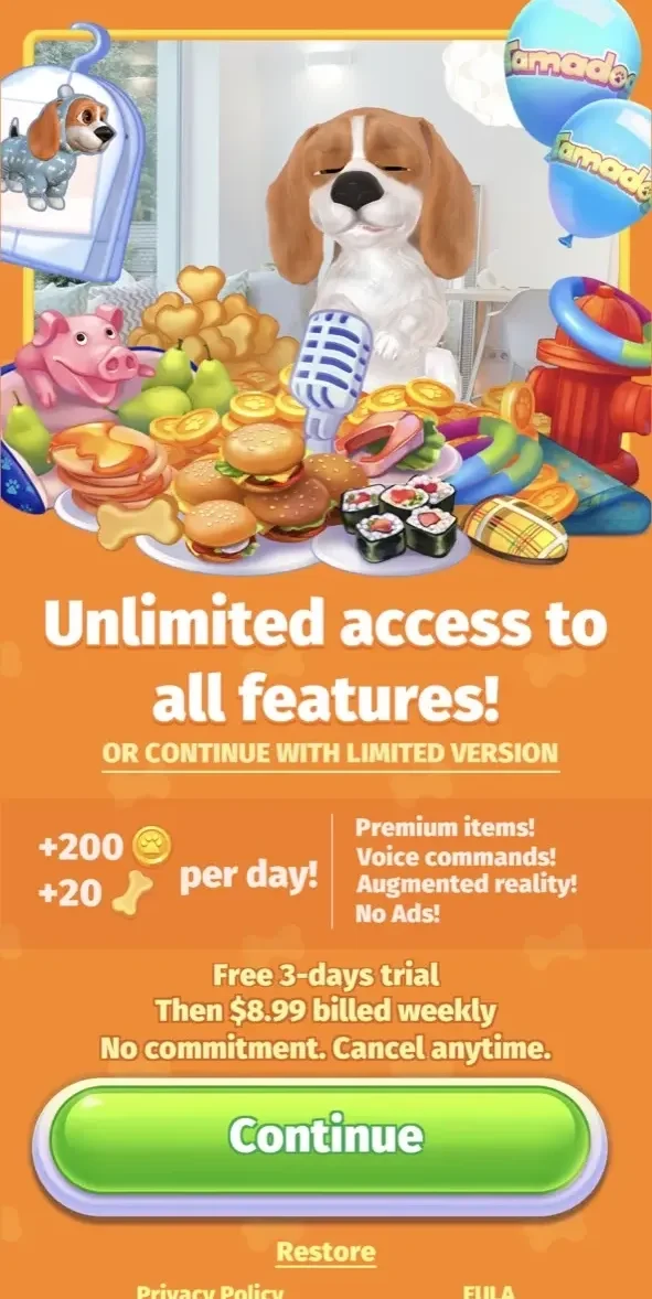 Tamadog paywall screen