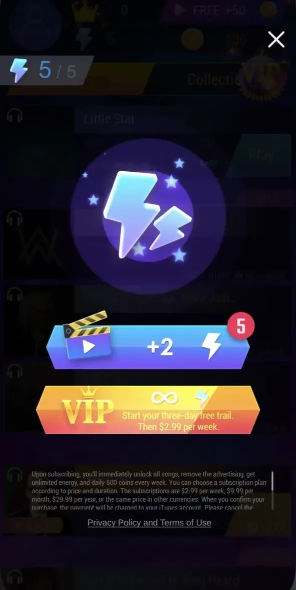 Tap Music 3D paywall screen